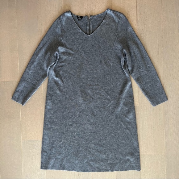 Talbots Dark Grey Merino Wool Long Sleeve V-Neck Dress - Picture 1 of 9